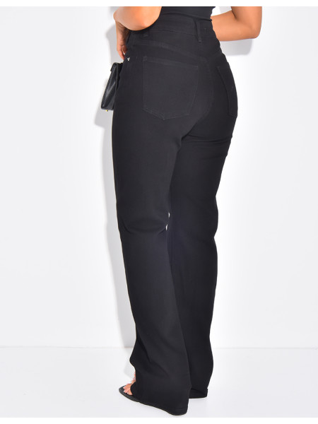 Straight-leg stretch jeans with crossover button fastening