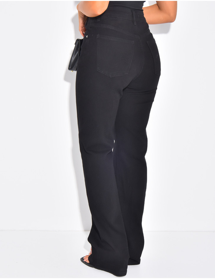 Straight-leg stretch jeans with crossover button fastening