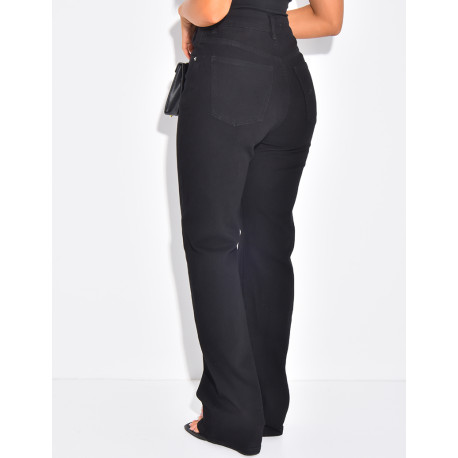 Straight-leg stretch jeans with crossover button fastening