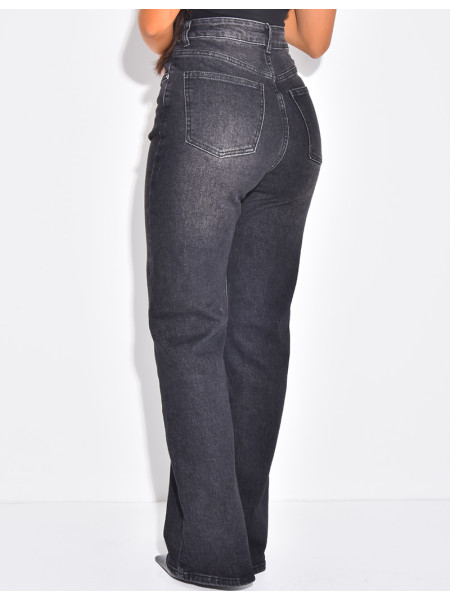 Straight-leg stretch jeans with crossover button fastening