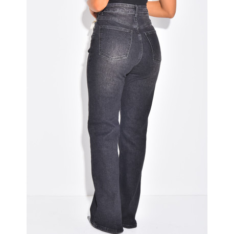 Straight-leg stretch jeans with crossover button fastening