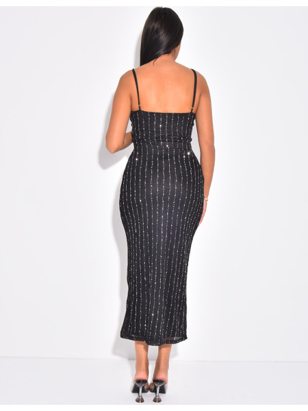 Robe corset longue en dentelle et strass