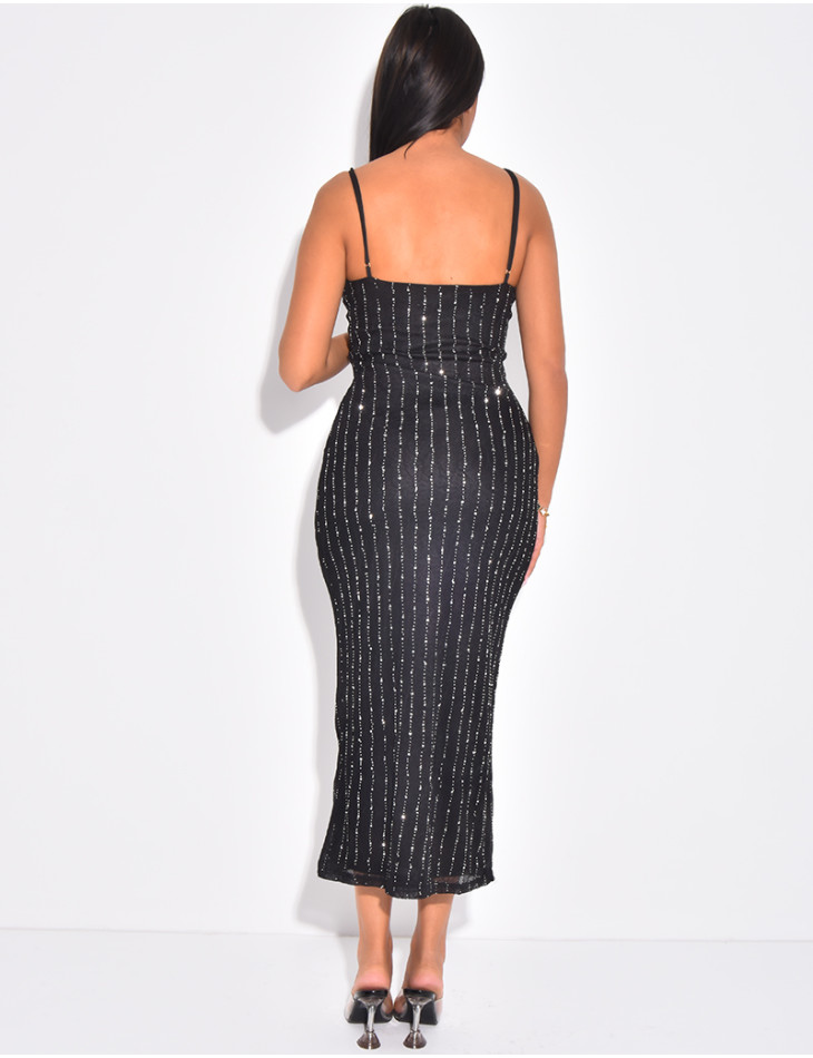 Robe corset longue en dentelle et strass