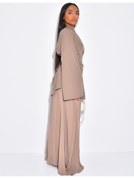 2-teiliges Set aus taillierter Bluse und plissiertem Rock aus Voile