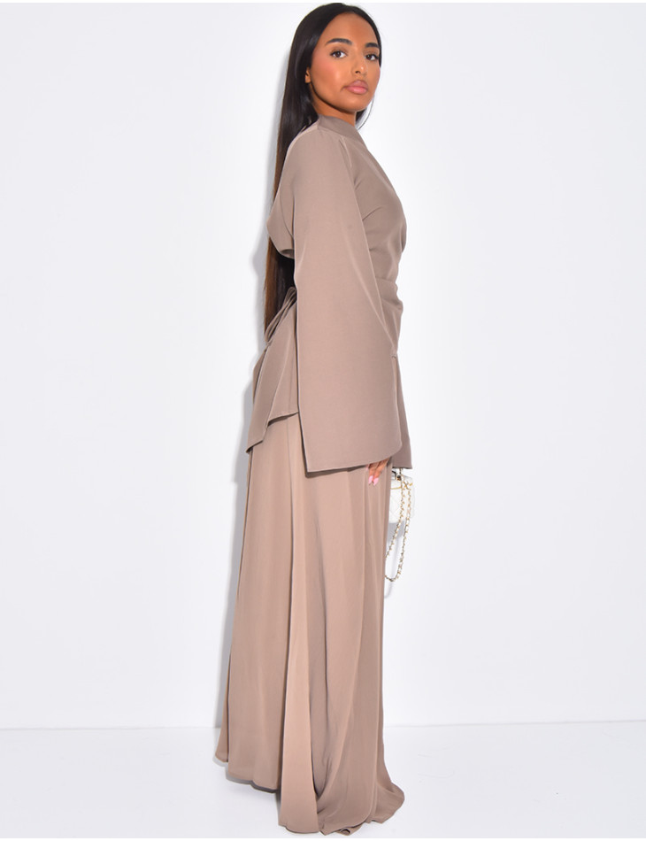 2-teiliges Set aus taillierter Bluse und plissiertem Rock aus Voile