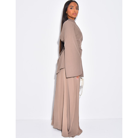 2-teiliges Set aus taillierter Bluse und plissiertem Rock aus Voile