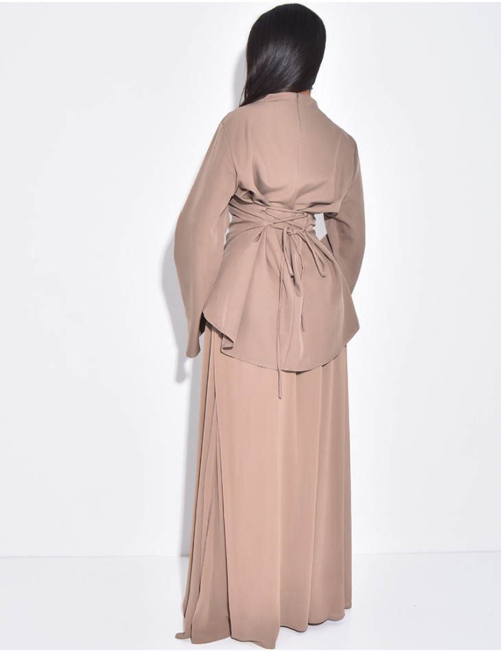 2-teiliges Set aus taillierter Bluse und plissiertem Rock aus Voile