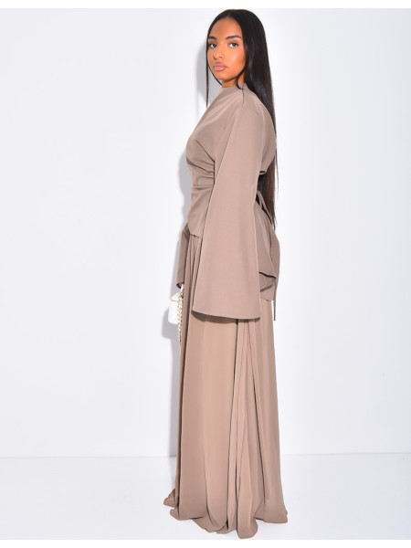 2-teiliges Set aus taillierter Bluse und plissiertem Rock aus Voile