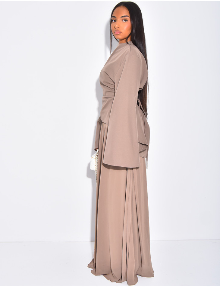 2-teiliges Set aus taillierter Bluse und plissiertem Rock aus Voile