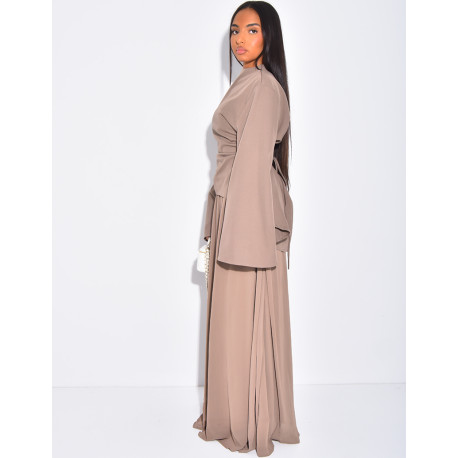 2-teiliges Set aus taillierter Bluse und plissiertem Rock aus Voile