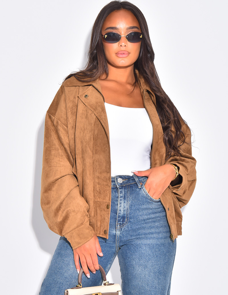 Veste style bombers en suédine
