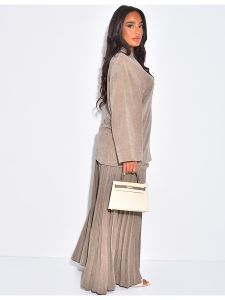 Wrap blouse and long pleated skirt set