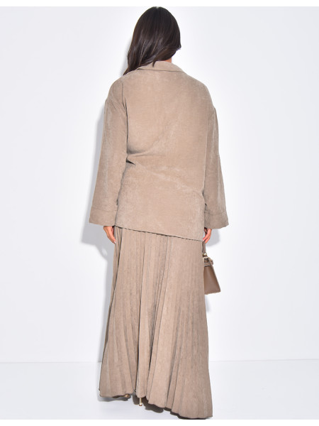 Wrap blouse and long pleated skirt set