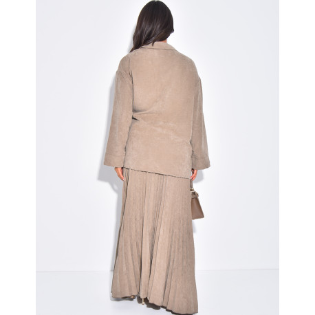 Wrap blouse and long pleated skirt set