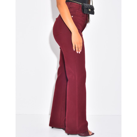 Straight-leg stretch jeans with crossover button fastening