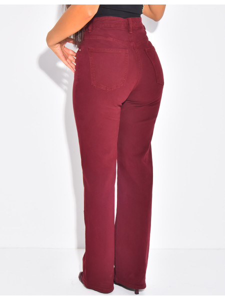 Straight-leg stretch jeans with crossover button fastening