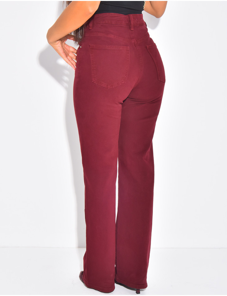 Straight-leg stretch jeans with crossover button fastening