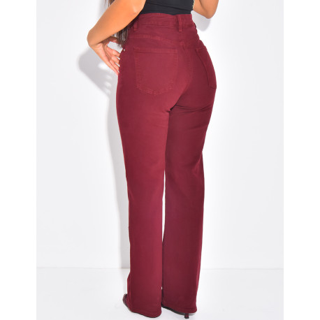 Straight-leg stretch jeans with crossover button fastening