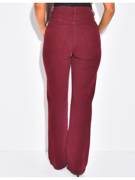 Straight-leg stretch jeans with crossover button fastening