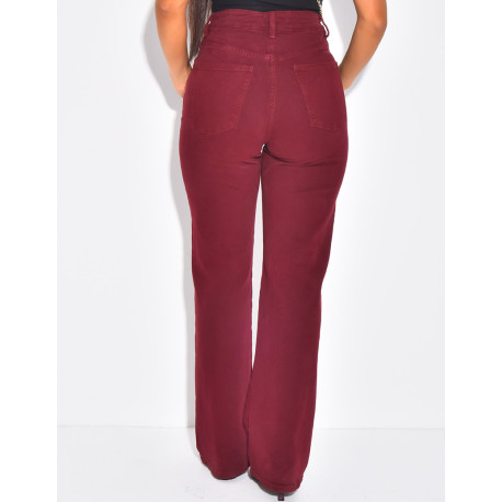 Straight-leg stretch jeans with crossover button fastening