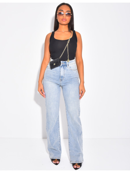 Jeans coupe droite bleu délavé stretchy