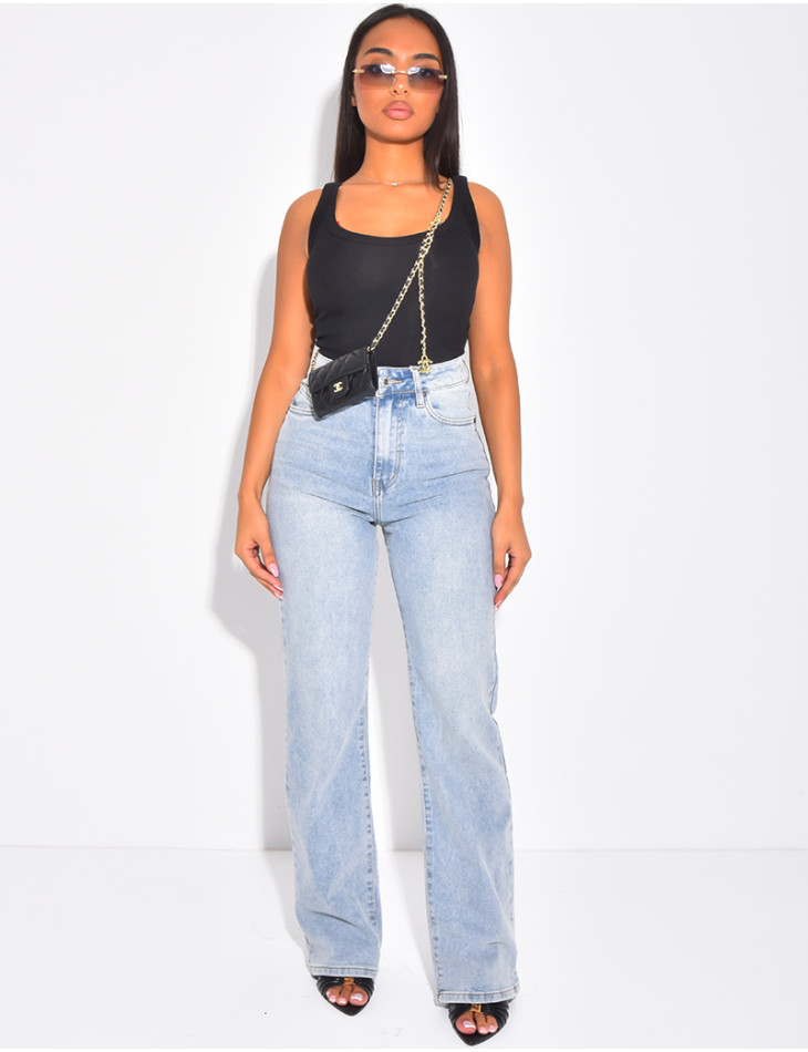 Jeans coupe droite bleu délavé stretchy