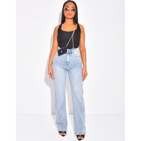Jeans coupe droite bleu délavé stretchy