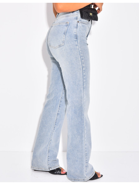Jeans coupe droite bleu délavé stretchy