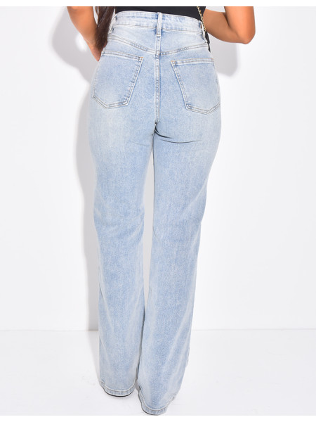Jeans coupe droite bleu délavé stretchy