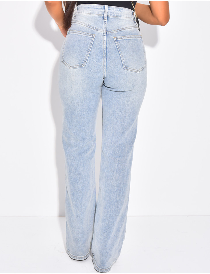 Jeans coupe droite bleu délavé stretchy