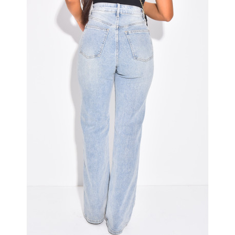 Jeans coupe droite bleu délavé stretchy