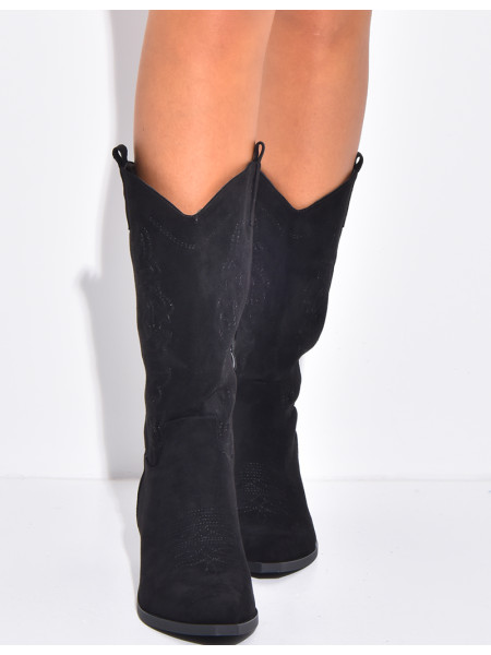 Bottes santiags en suédine