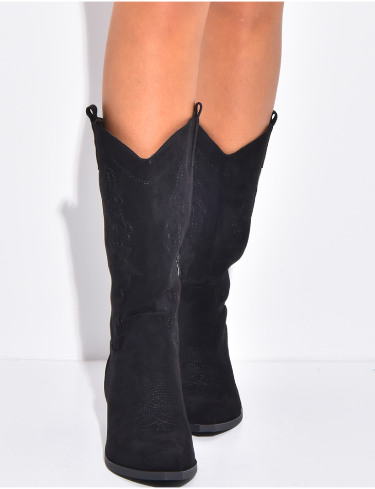 Bottes santiags en suédine