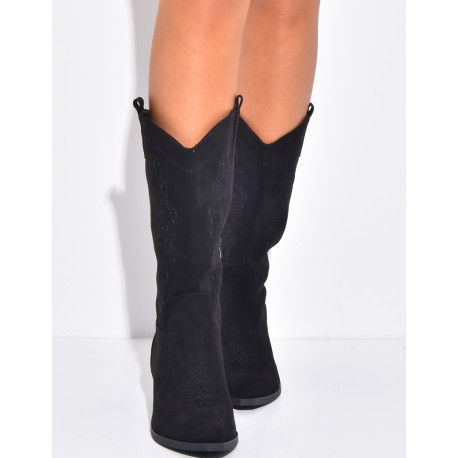 Bottes santiags en suédine