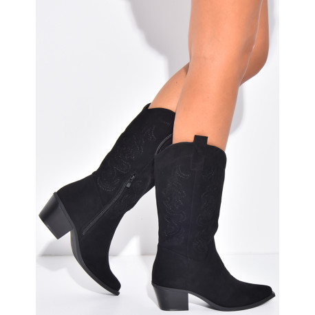 Bottes santiags en suédine