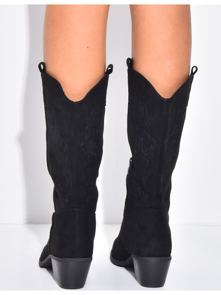 Bottes santiags en suédine