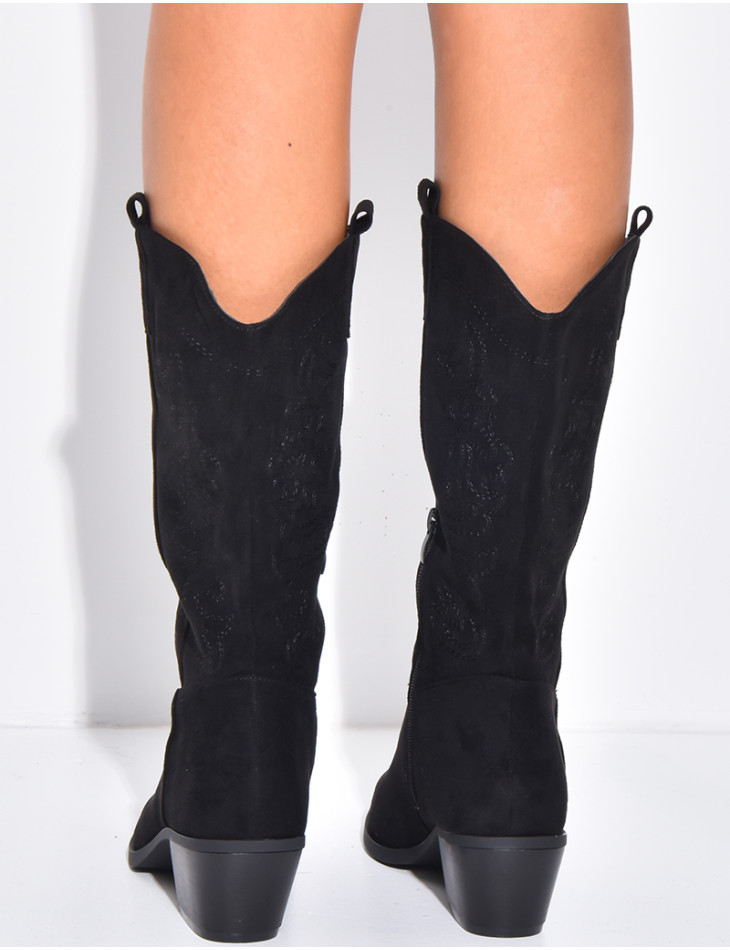 Bottes santiags en suédine