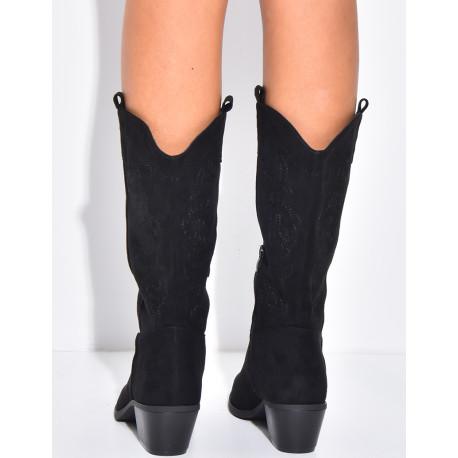 Bottes santiags en suédine