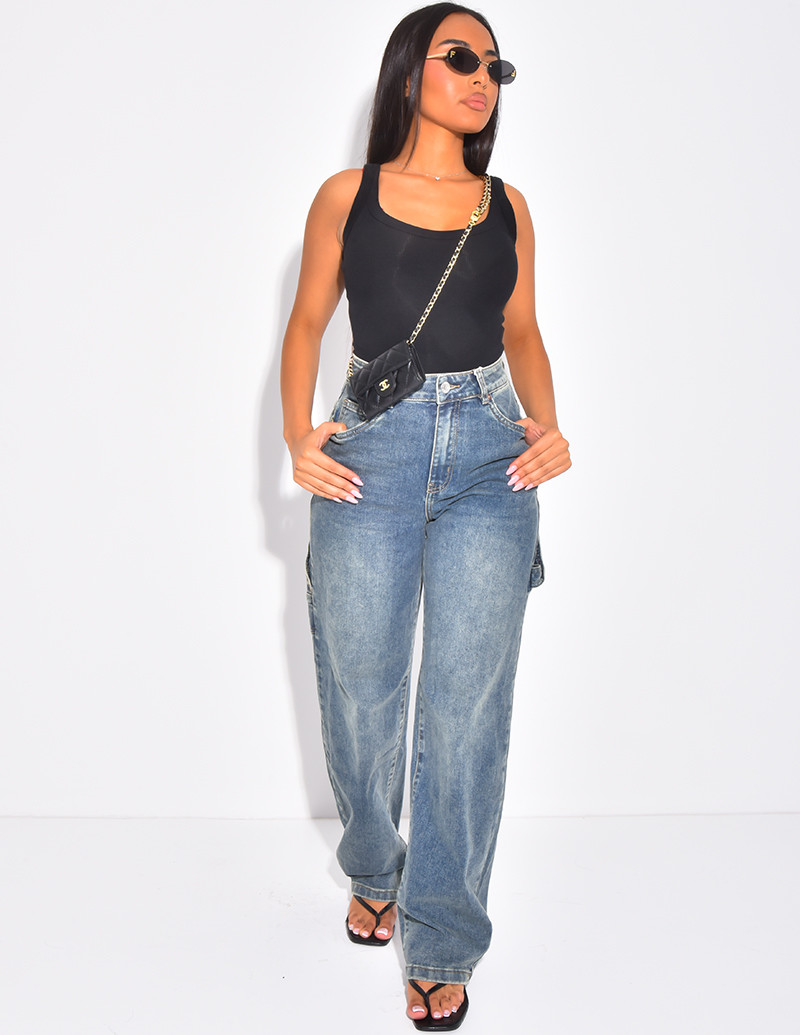 Jeans coupe ballon à taille...