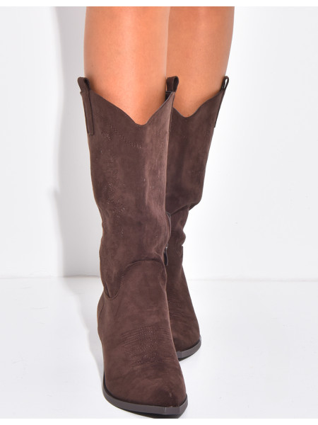 Bottes santiags en suédine