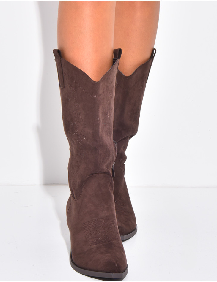 Bottes santiags en suédine