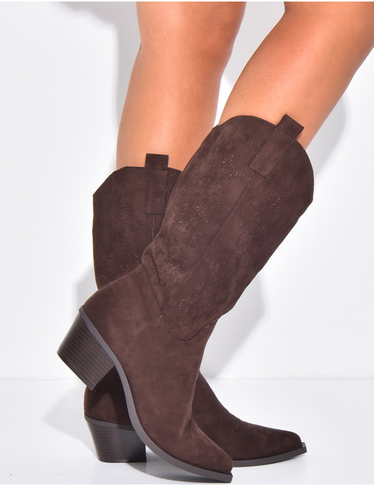 Bottes santiags en suédine