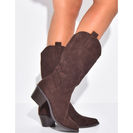 Bottes santiags en suédine