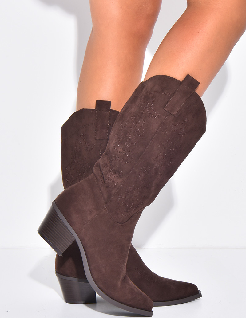 Suede cowboy boots