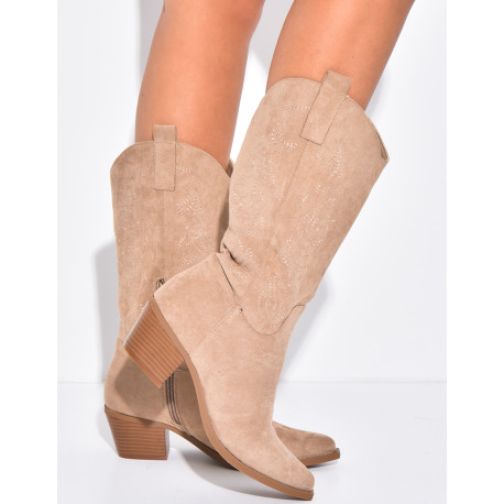 Bottes santiags en suédine
