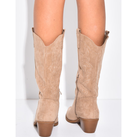 Suede cowboy boots