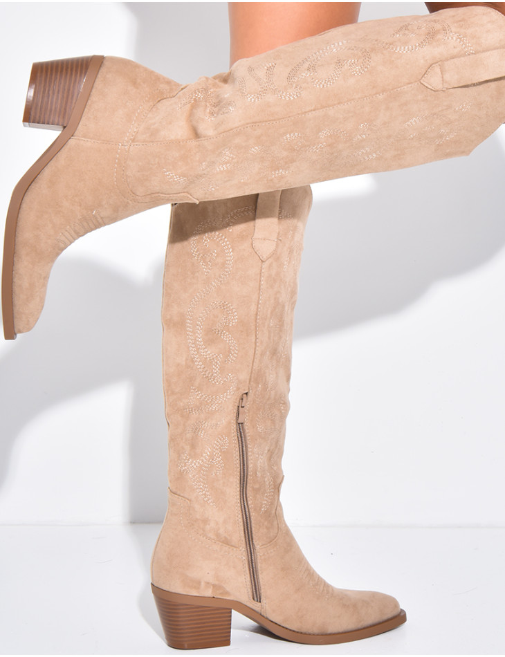 Suede cowboy boots