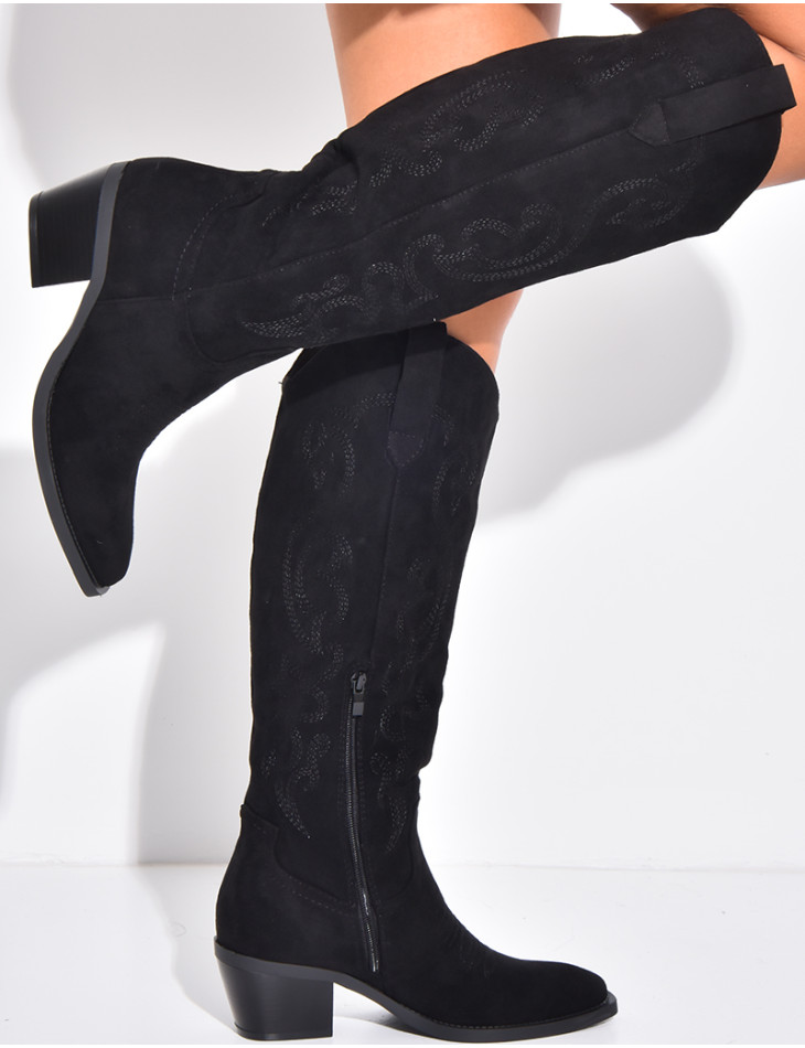 Bottes santiags en suédine