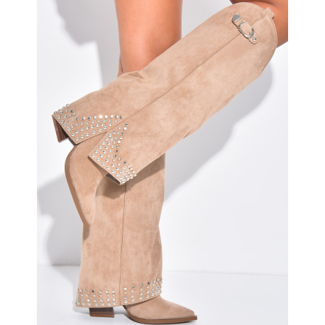 Bottes style santiags en suédine à clous