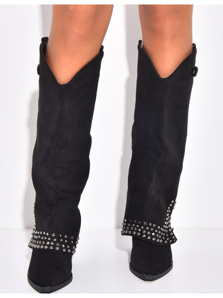 Suede cowboy boots with studs